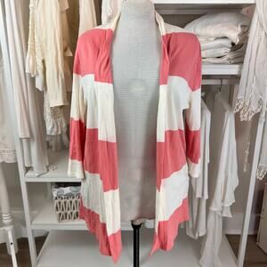 Talbots Plus size 1X Pink & white open fine knit 3/4 sleeve cardigan. #1228